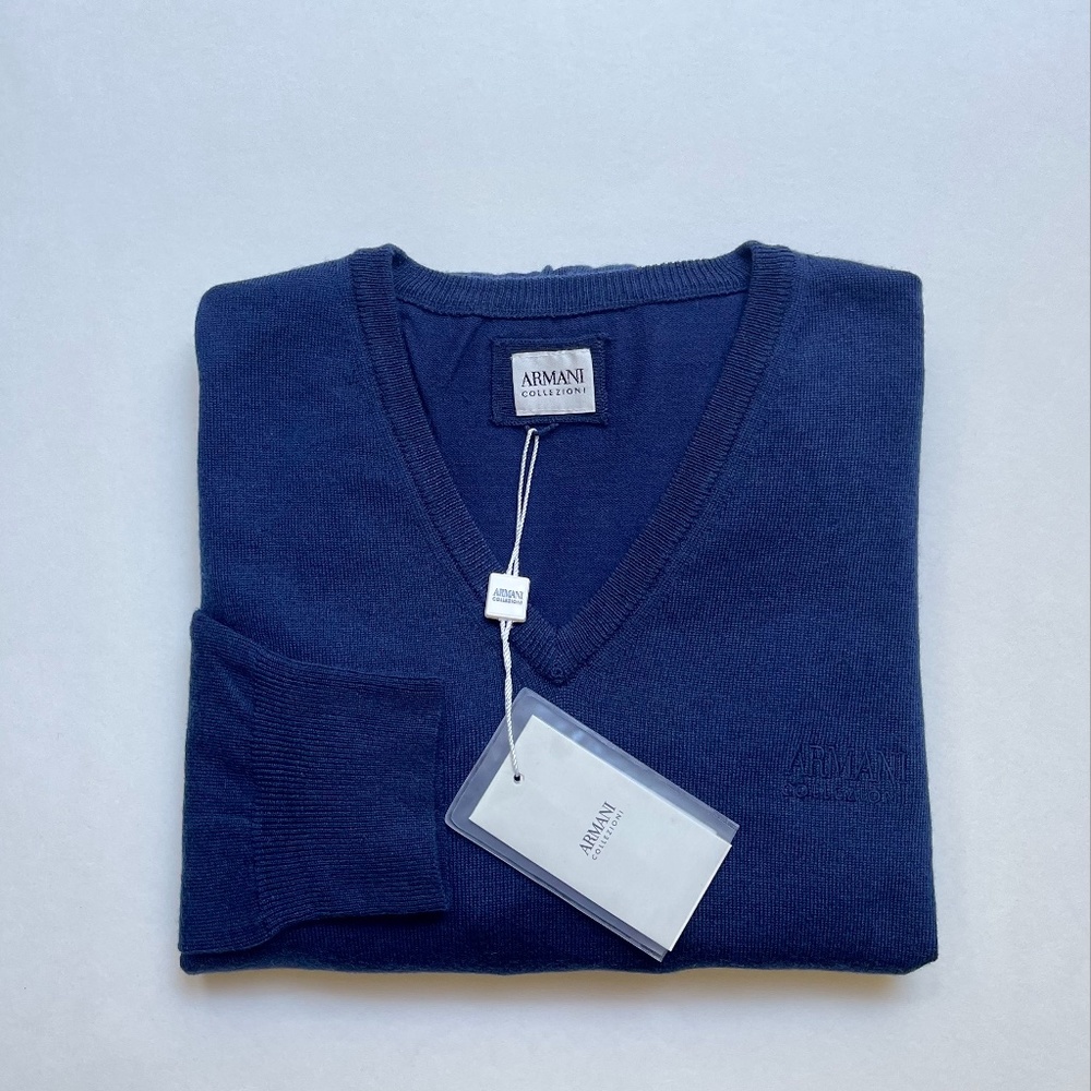 Armani Collezioni Men's Navy V-Neck Sweater